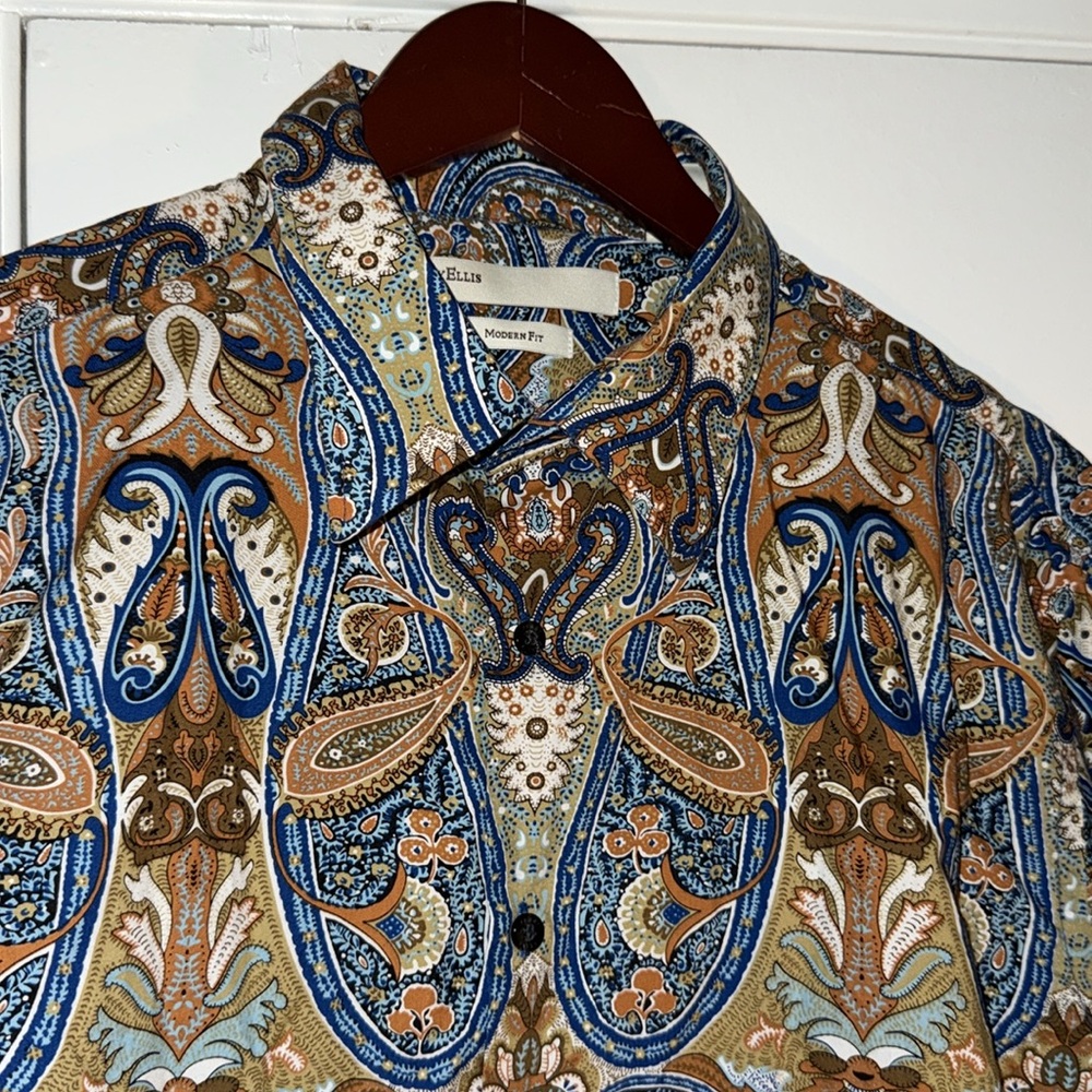 Perry Ellis Paisley Button-Down Shirt in Blue and Brown